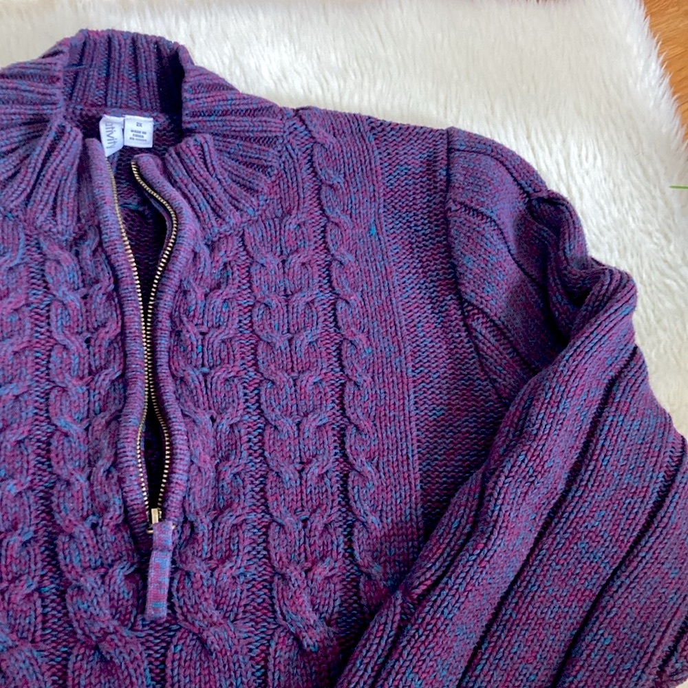 NEW Relativity 100% Cotton Cable Knit Chunky Mockneck Half Zip Sweater Size L